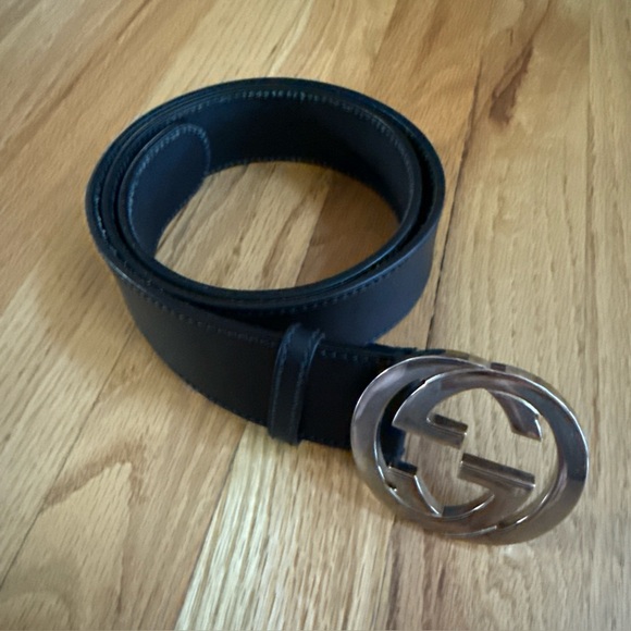 GUCCI Black Interlocking G Silver Buckle Belt - Picture 1 of 10